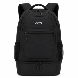 Custom team athletic backpack with shoe compartment and team branding manufactured by PCG Sportswear