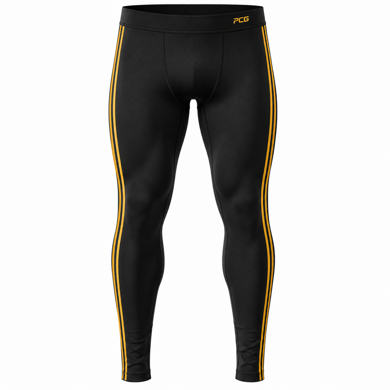 Custom basketball compression tights full-length with flat waistband and sublimated side stripe manufactured by PCG Sportswear