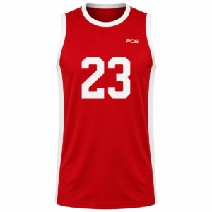 Custom basketball game jersey sleeveless crew neck with large sublimated number manufactured by PCG Sportswear