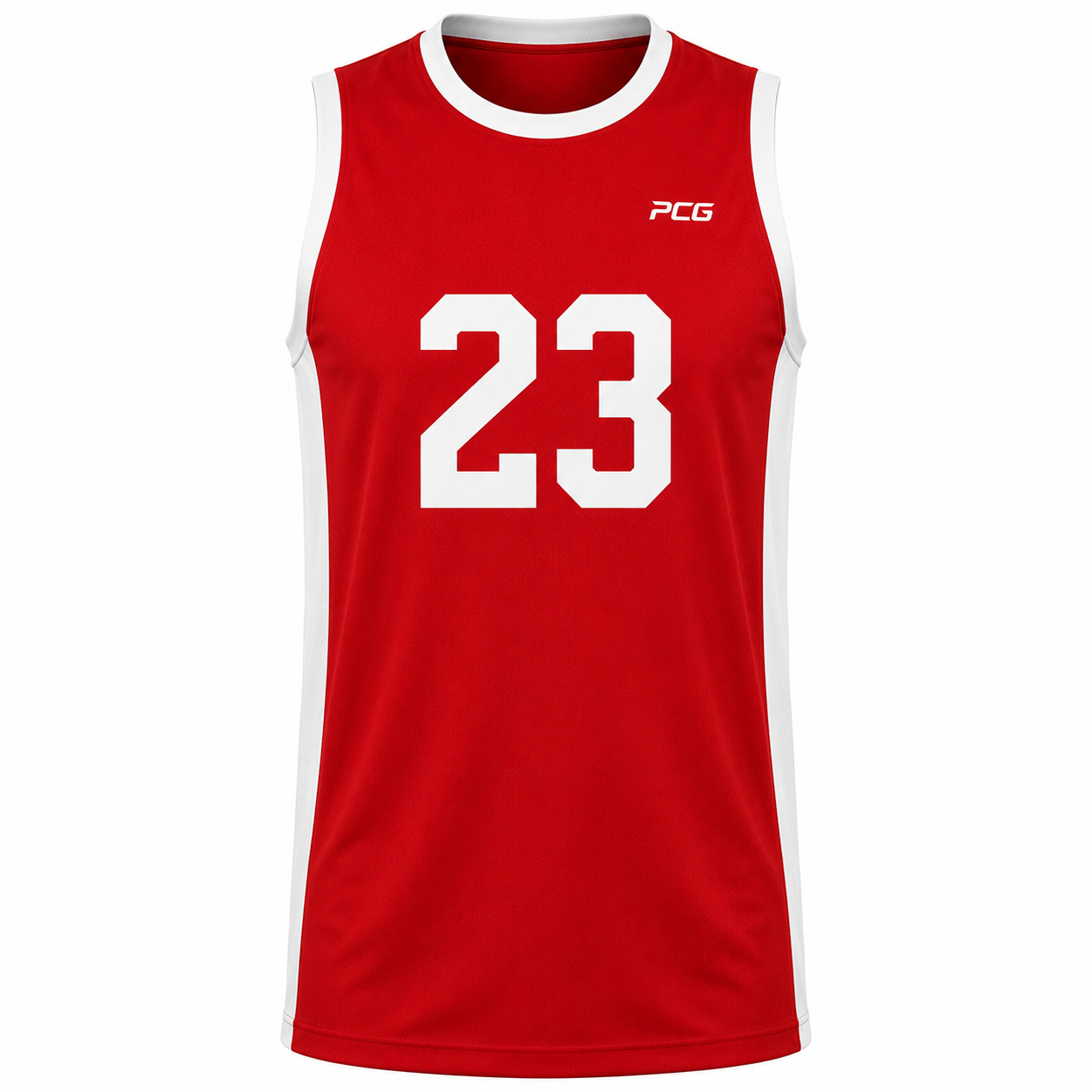 Custom basketball game jersey sleeveless crew neck with large sublimated number manufactured by PCG Sportswear