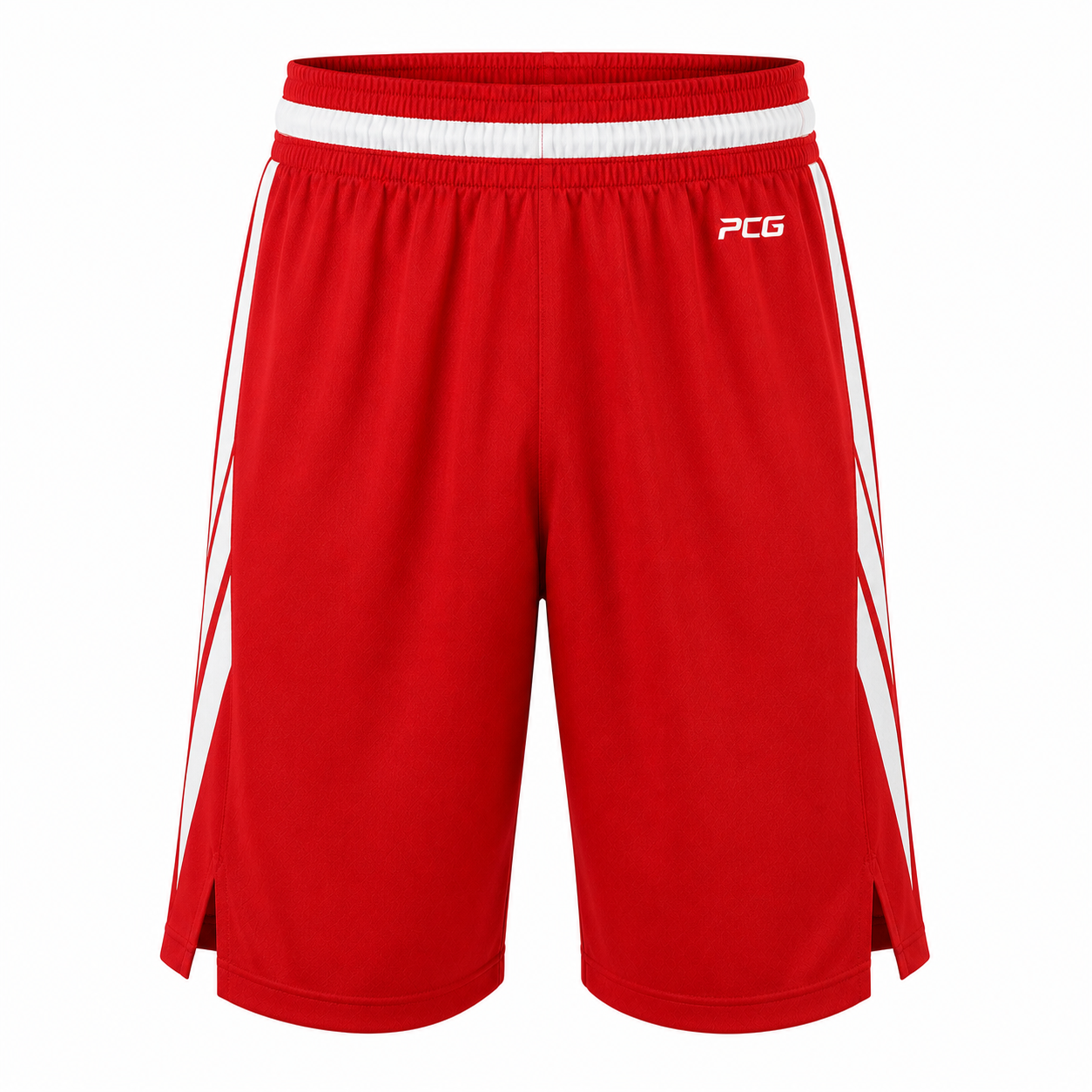Custom basketball game shorts wide waistband long cut with sublimated side graphic manufactured by PCG Sportswear