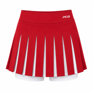 Custom cheerleading uniform skirt with knife pleats and built-in compression liner manufactured by PCG Sportswear