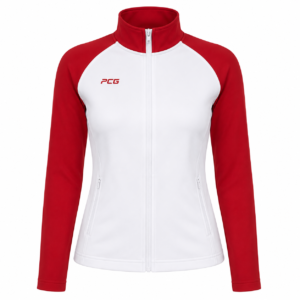 Custom cheerleading warm-up jacket full-zip with sublimated team design manufactured by PCG Sportswear