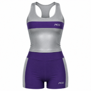 Custom dance team practice outfit racerback tank top and matching high-waist shorts with sublimated team design manufactured by PCG Sportswear