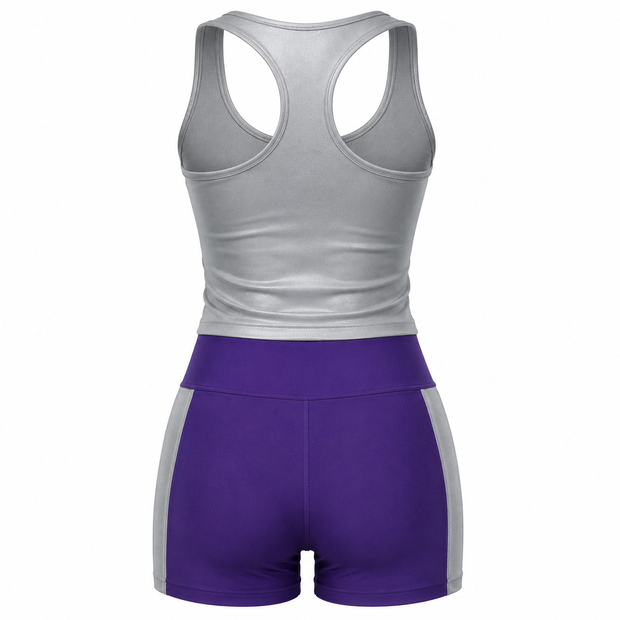 Custom dance team practice outfit racerback tank top and matching high-waist shorts with sublimated team design manufactured by PCG Sportswear
