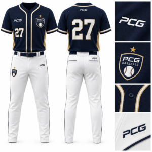Custom baseball elite game uniform featuring baseball jersey and performance baseball pants manufactured by PCG Sportswear