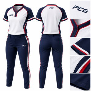 Custom softball elite game uniform featuring softball jersey and performance softball pants manufactured by PCG Sportswear