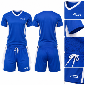 Custom flag football uniform featuring an electric blue jersey and matching shorts by PCG Sportswear.