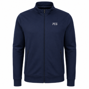 Custom full-zip athletic warm-up track jacket with team branding manufactured by PCG Sportswear