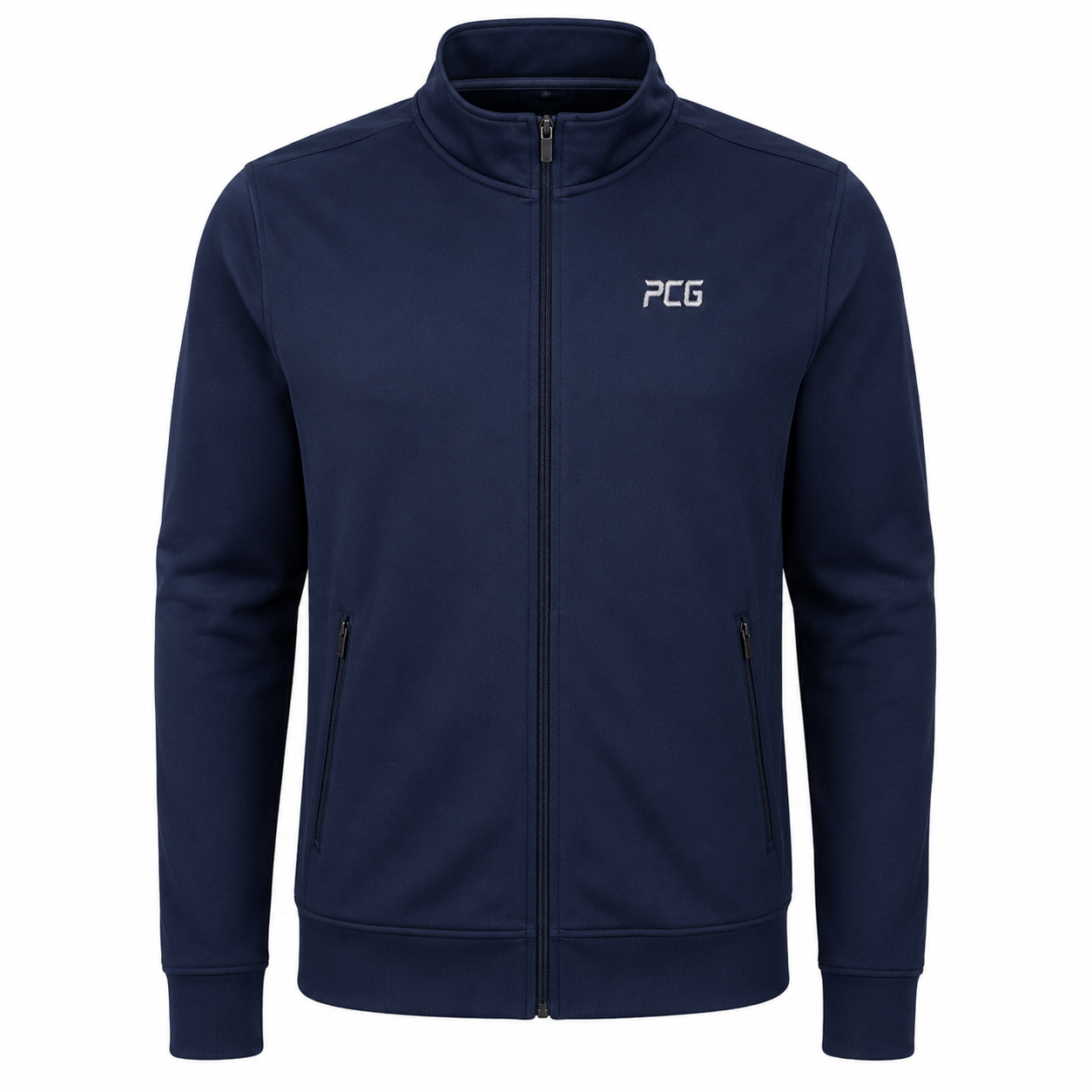 Custom full-zip athletic warm-up track jacket with team branding manufactured by PCG Sportswear