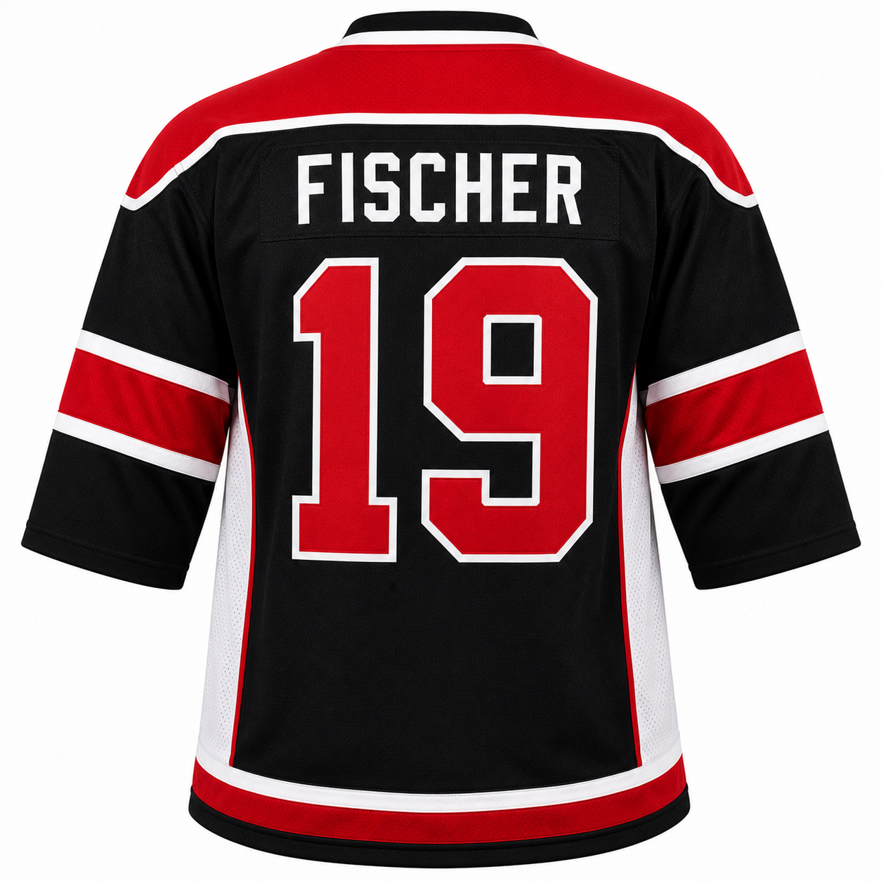 Custom ice hockey game jersey with shoulder yoke panels and sublimated number manufactured by PCG Sportswear