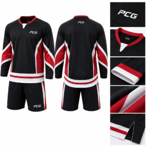 Custom hockey elite match uniform featuring hockey jersey and performance shorts manufactured by PCG Sportswear