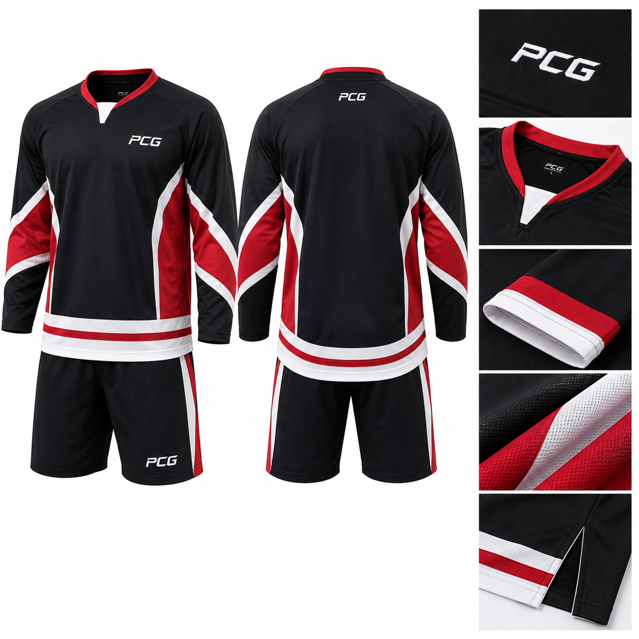 Custom hockey elite match uniform featuring hockey jersey and performance shorts manufactured by PCG Sportswear