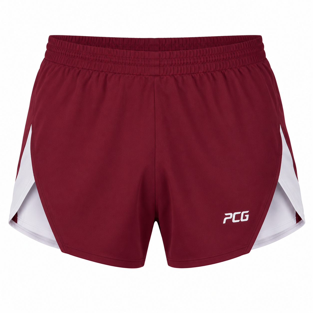 Custom track running shorts split-leg design with elastic waistband and sublimated team colors manufactured by PCG Sportswear