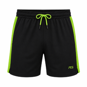 Custom men's gym training shorts with elastic drawstring waistband and sublimated side panels manufactured by PCG Sportswear