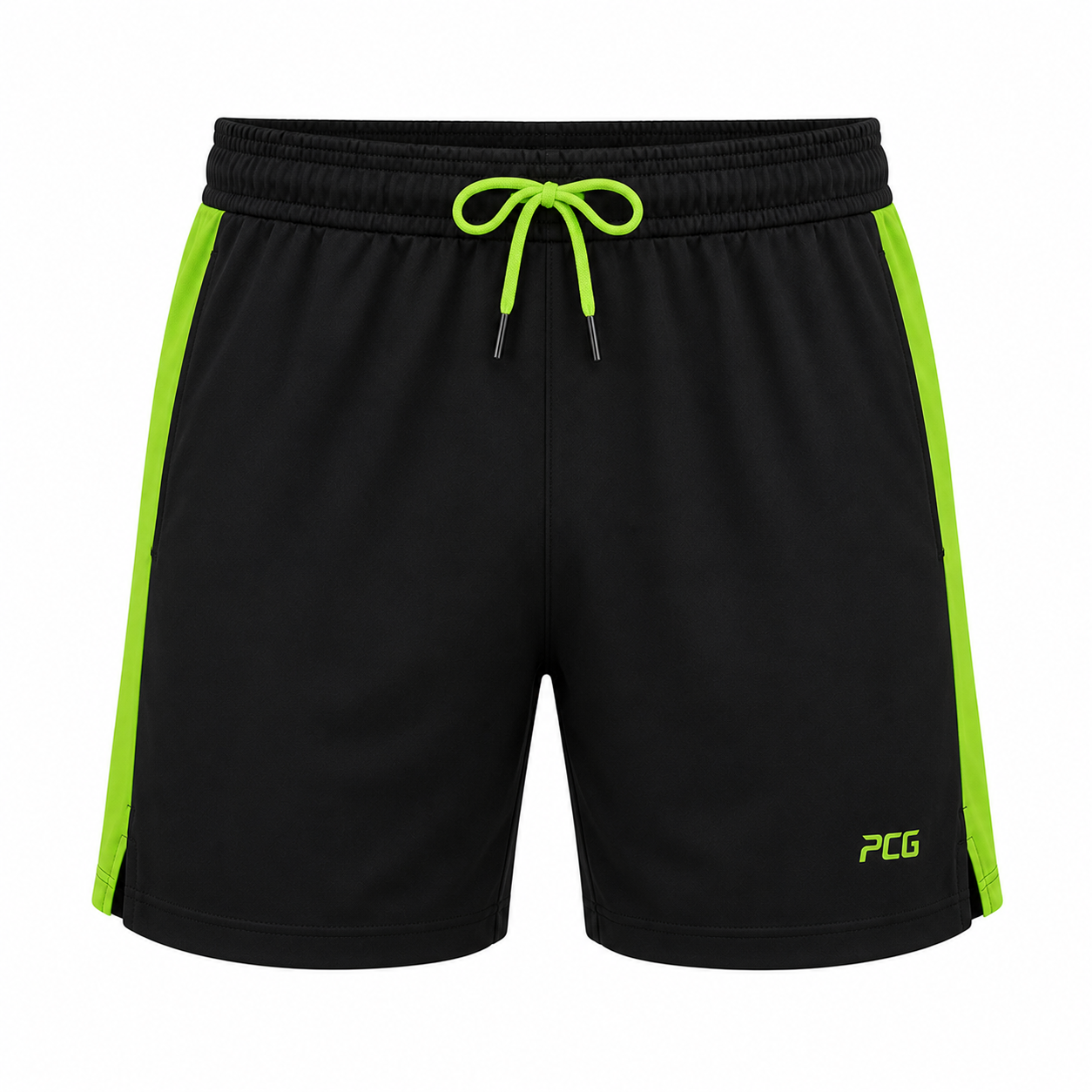 Custom men's gym training shorts with elastic drawstring waistband and sublimated side panels manufactured by PCG Sportswear