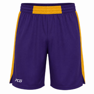 Custom men's lacrosse game shorts wide waistband with sublimated side stripe manufactured by PCG Sportswear