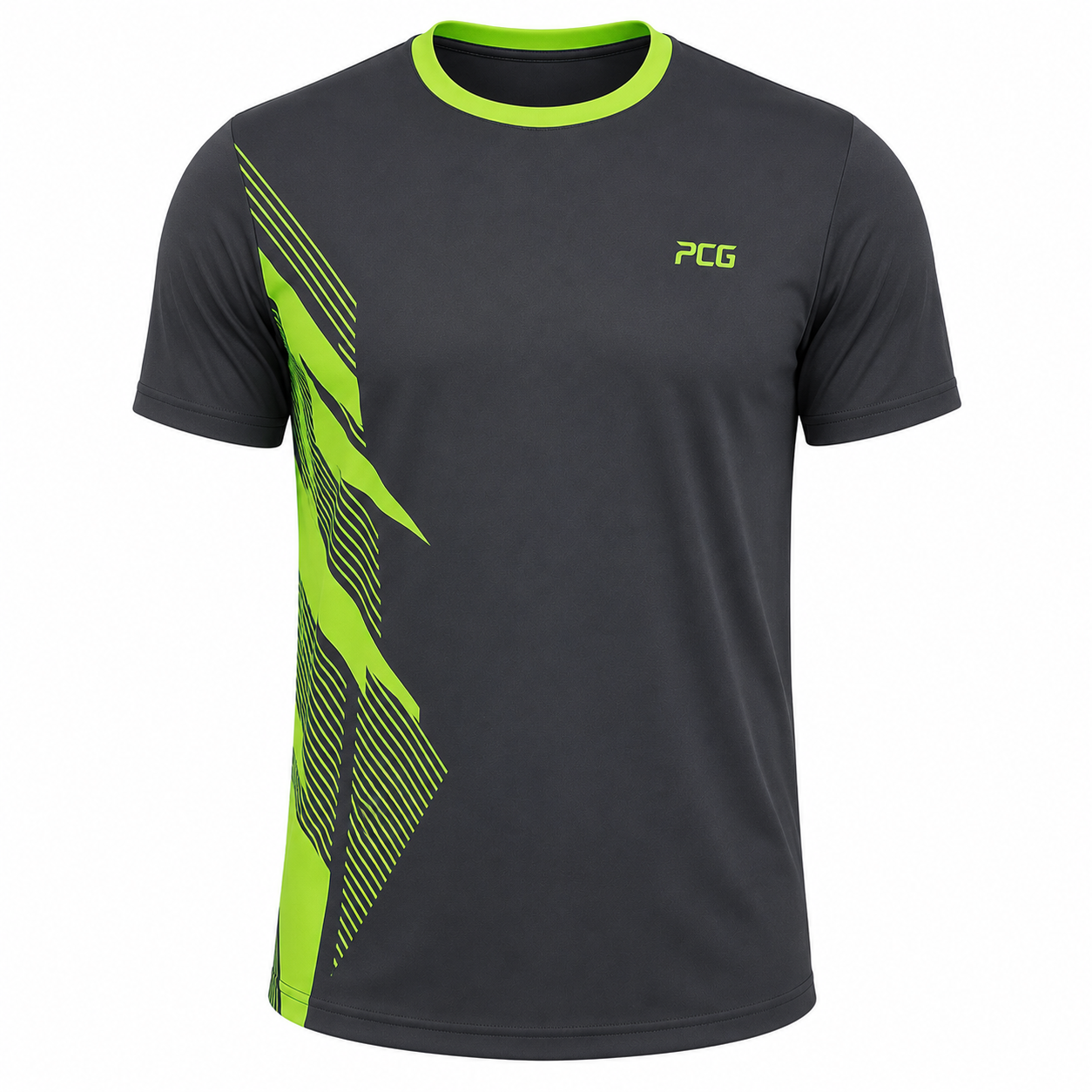 Custom men's gym performance training t-shirt with sublimated side graphic panels manufactured by PCG Sportswear