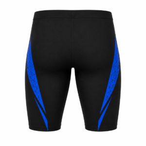 Custom men's competitive racing jammer with compression fabric and sublimated team graphic panels manufactured by PCG Sportswear