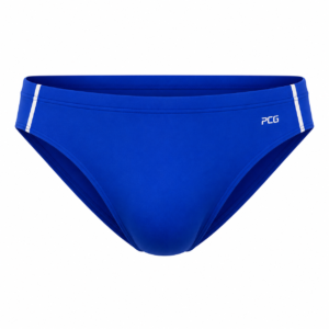 Custom men's competitive racing swim brief with chlorine-resistant fabric and team colors manufactured by PCG Sportswear
