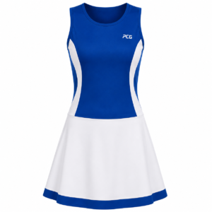 Custom netball uniform dress fitted bodice with A-line skirt and sublimated team design manufactured by PCG Sportswear