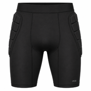 Custom padded compression shorts with built-in hip and tailbone protection manufactured by PCG Sportswear