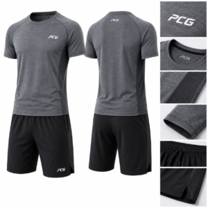 Custom performance gym wear featuring training tee and athletic shorts manufactured by PCG Sportswear