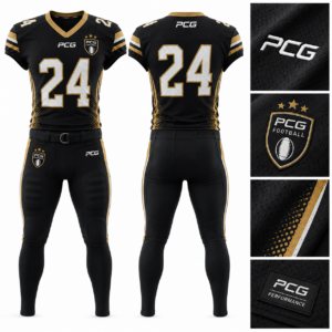 Custom football elite game uniform featuring football jersey and football pants manufactured by PCG Sportswear