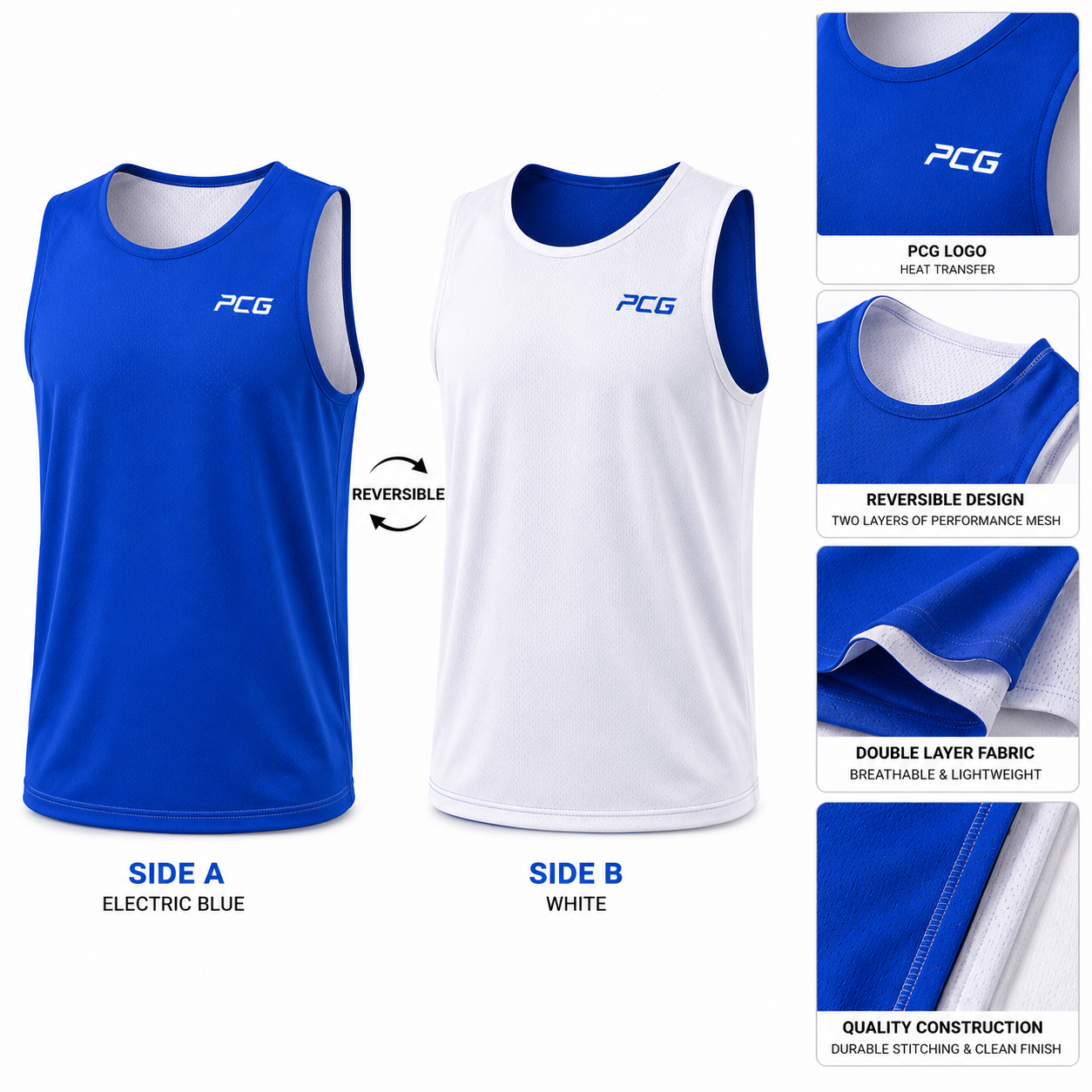 Custom flag football training jersey in electric blue performance fabric by PCG Sportswear.