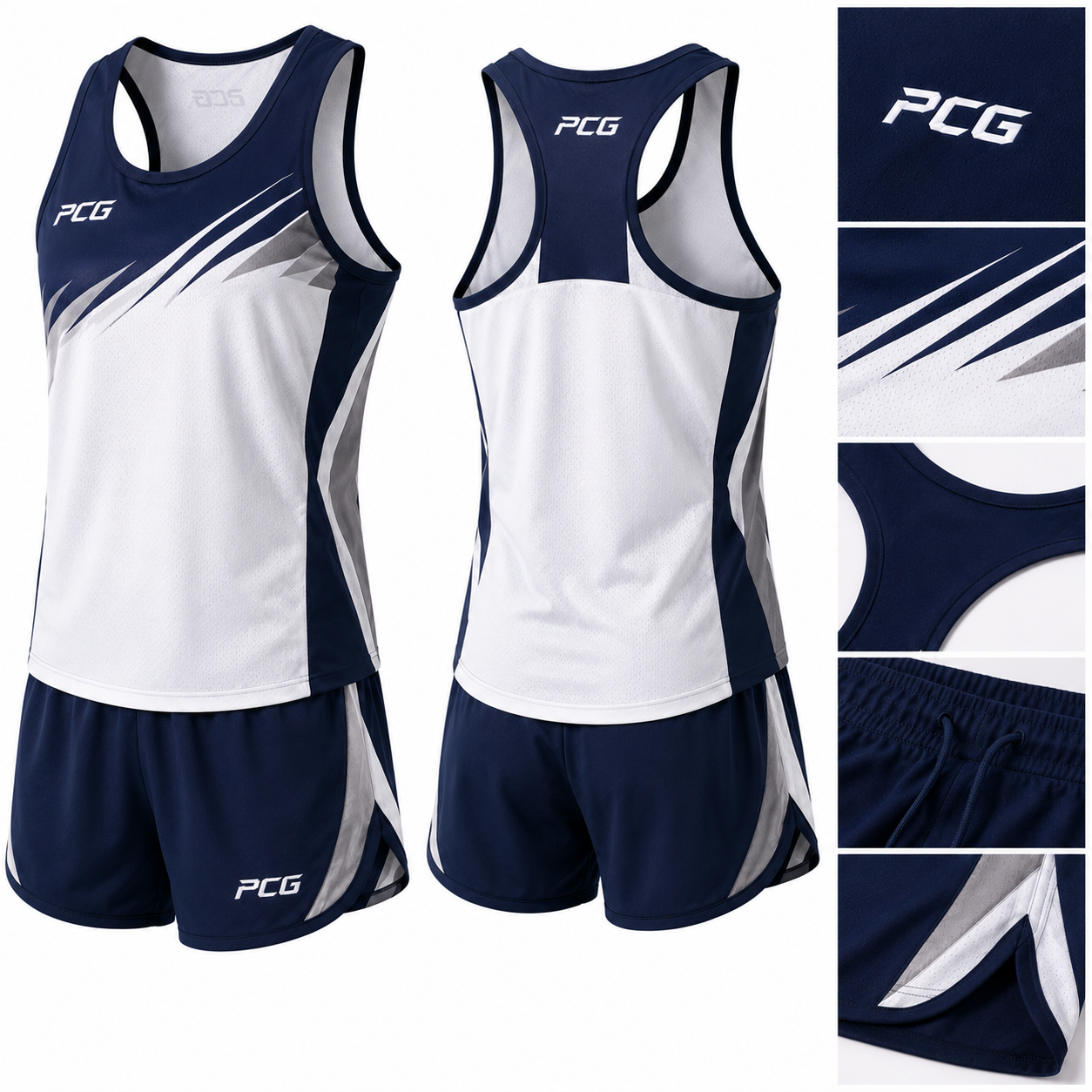 Custom Cross Country race uniform featuring running singlet and performance shorts manufactured by PCG Sportswear