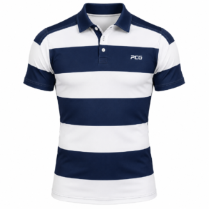 Custom rugby match jersey hooped design with reinforced polo collar and button placket manufactured by PCG Sportswear