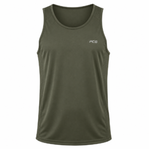 Custom sleeveless athletic tank top singlet with mesh side panels manufactured by PCG Sportswear