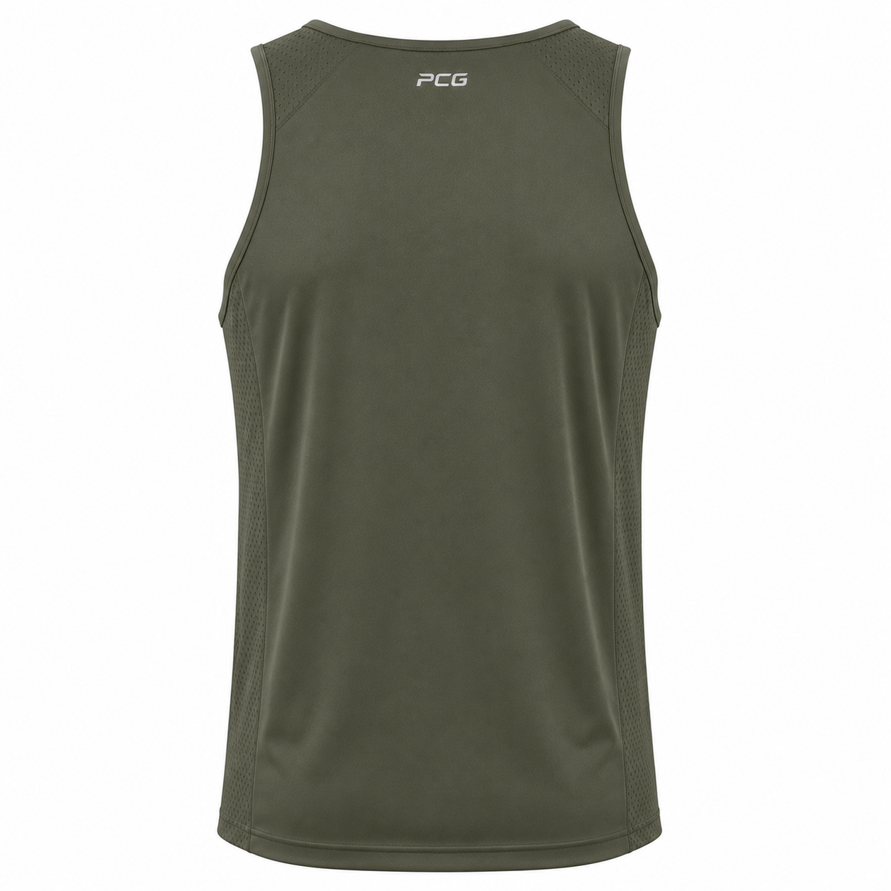 Custom sleeveless athletic tank top singlet with mesh side panels manufactured by PCG Sportswear