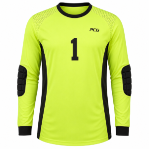 Custom soccer goalkeeper jersey long sleeve with padded elbows and sublimated design manufactured by PCG Sportswear