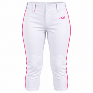 Custom softball pants with belt loops double knee reinforcement and side braid manufactured by PCG Sportswear