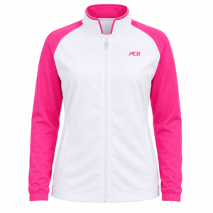 Custom softball warm-up full-zip jacket with stand-up collar and sublimated team design manufactured by PCG Sportswear
