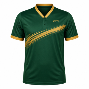 Custom T20 cricket match jersey V-neck button placket with sublimated team design manufactured by PCG Sportswear Sialkot