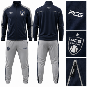 Custom baseball team travel apparel featuring premium hoodie and joggers manufactured by PCG Sportswear