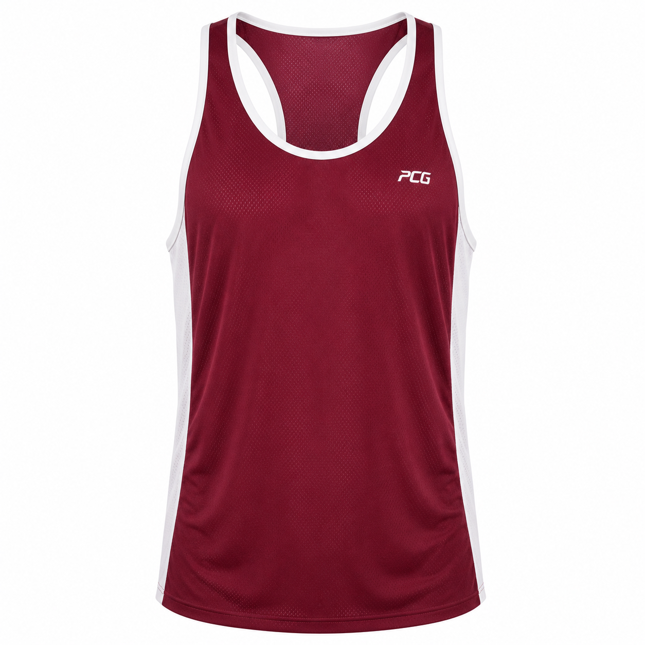 Custom track running singlet sleeveless deep V-neck with sublimated team design manufactured by PCG Sportswear