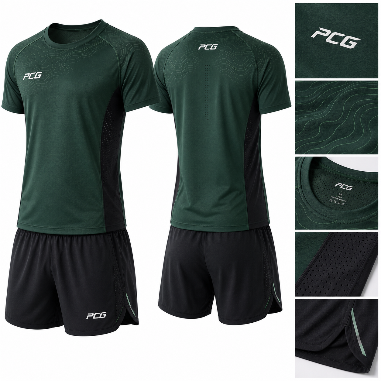 Custom Cross Country training apparel featuring performance running tee and athletic shorts manufactured by PCG Sportswear