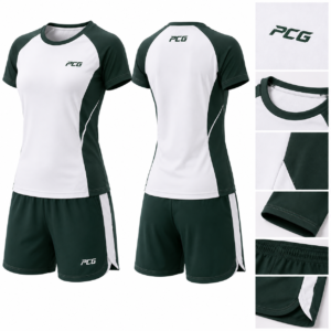 Custom netball training apparel featuring performance training tee and athletic shorts manufactured by PCG Sportswear