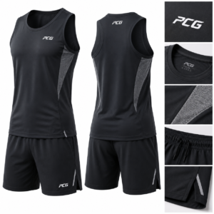 Custom activewear collection featuring performance tank and athletic shorts manufactured by PCG Sportswear