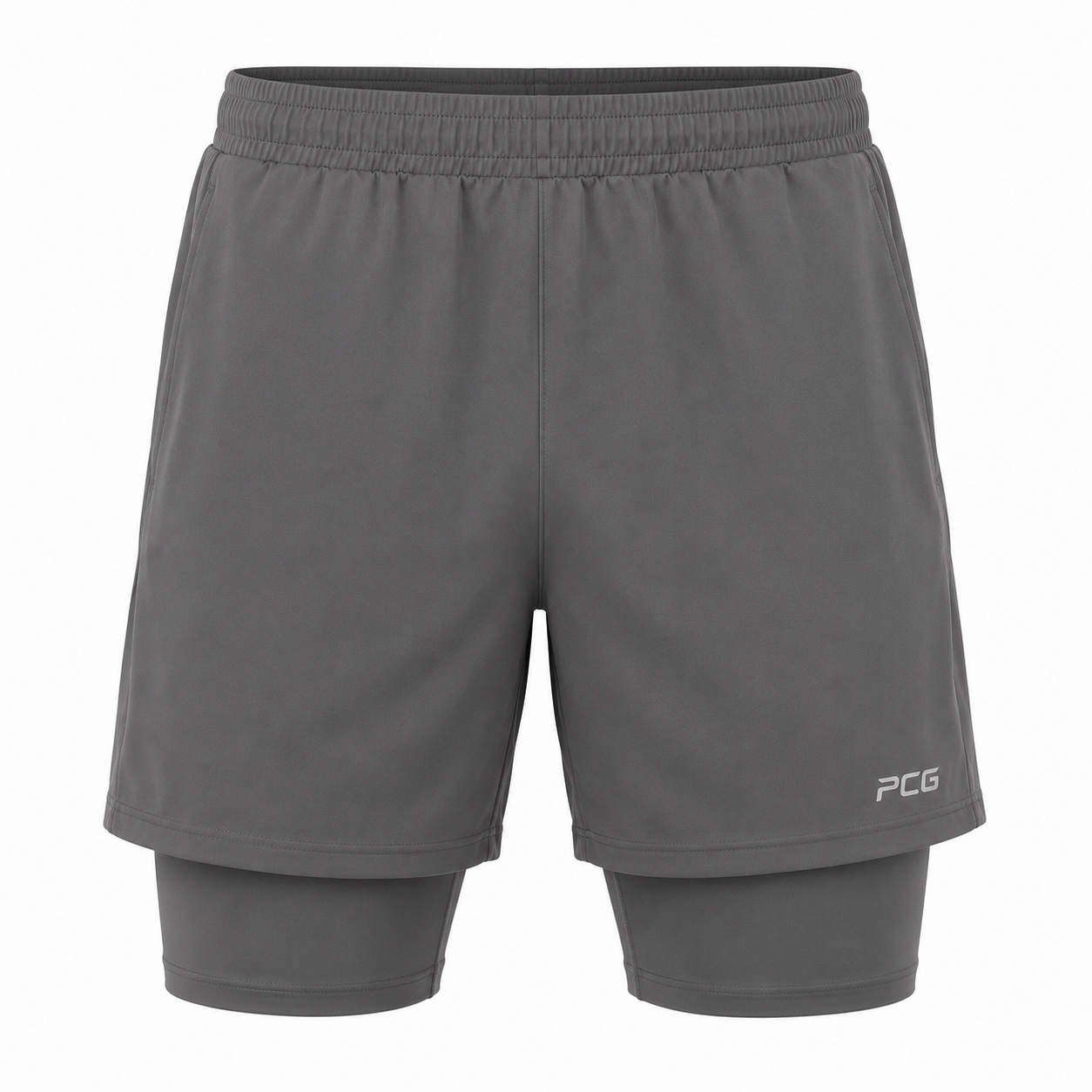 Custom 2-in-1 hybrid athletic training shorts with inner compression liner manufactured by PCG Sportswear