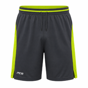 Custom men's volleyball athletic training shorts with side panels and sublimated graphics manufactured by PCG Sportswear