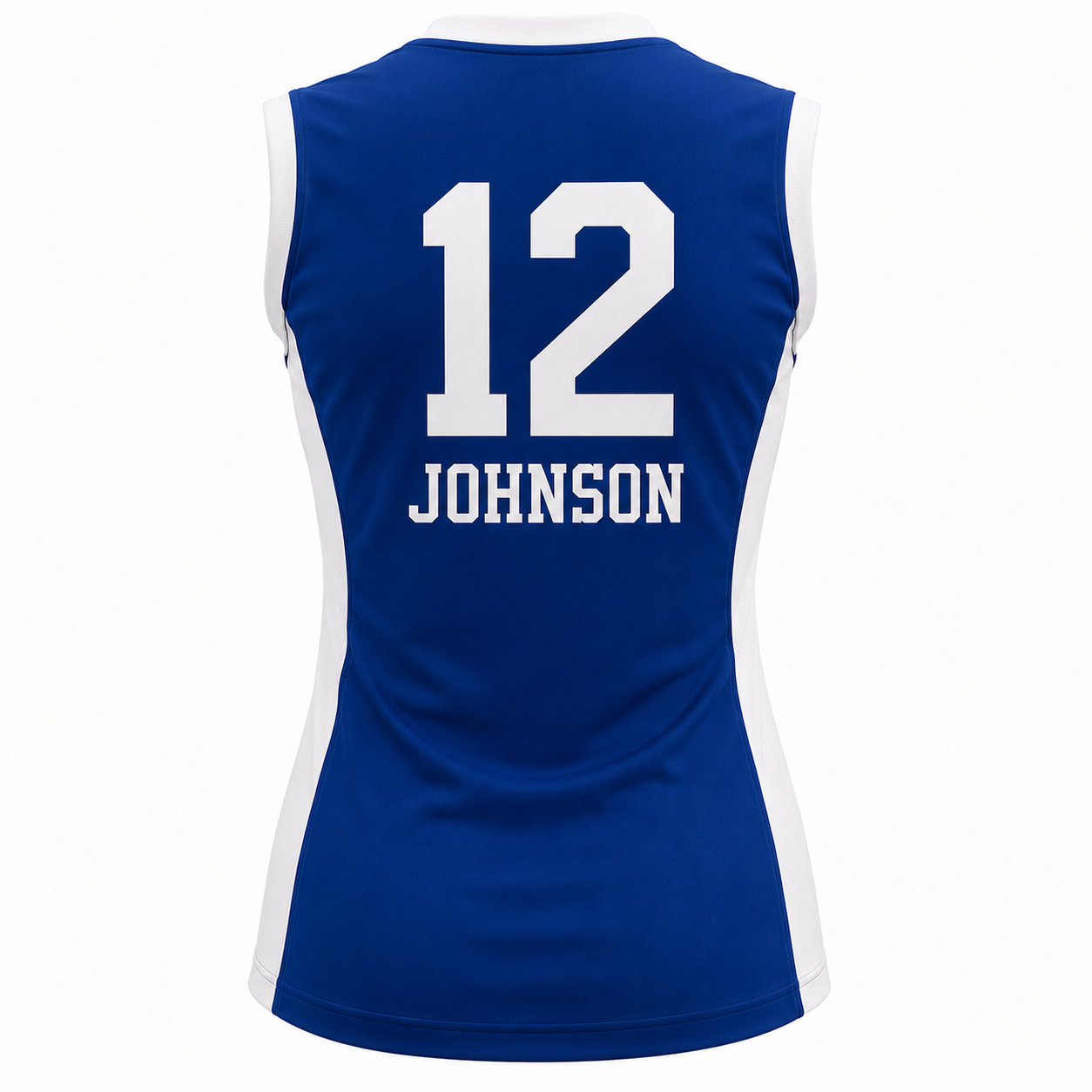 Custom women's volleyball game jersey sleeveless V-neck with sublimated player number manufactured by PCG Sportswear
