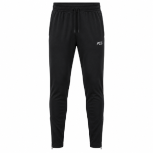 Custom athletic warm-up track pants with ankle zip and team branding manufactured by PCG Sportswear