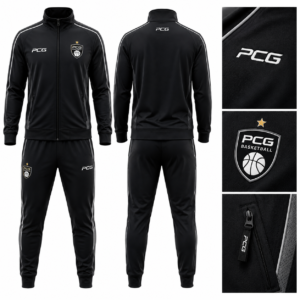 Custom basketball warmup apparel featuring quarter zip and joggers manufactured by PCG Sportswear