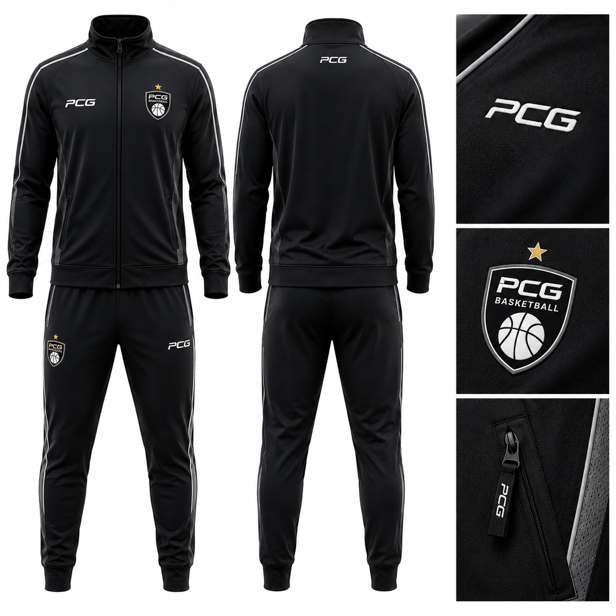 Custom basketball warmup apparel featuring quarter zip and joggers manufactured by PCG Sportswear