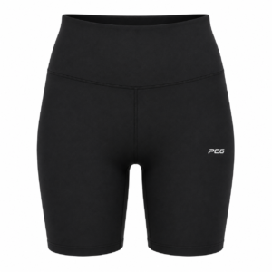 Custom women's high-waist athletic biker shorts with team color customization manufactured by PCG Sportswear