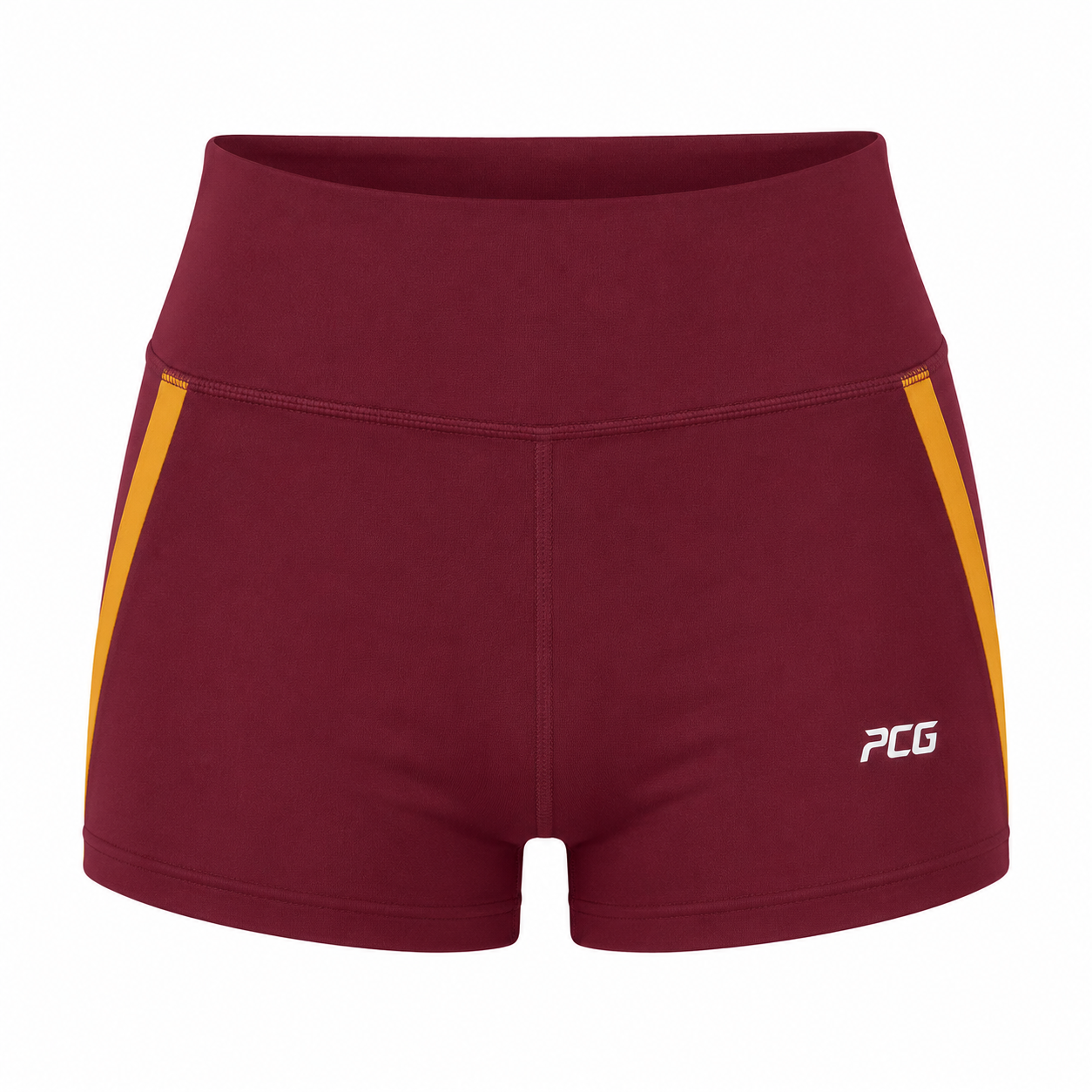Custom women's cross country spandex shorts high-waist minimal inseam with sublimated team colors manufactured by PCG Sportswear